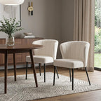 Set of Two Cream And Black Tufted Upholstery And Steel Dining Side Chairs