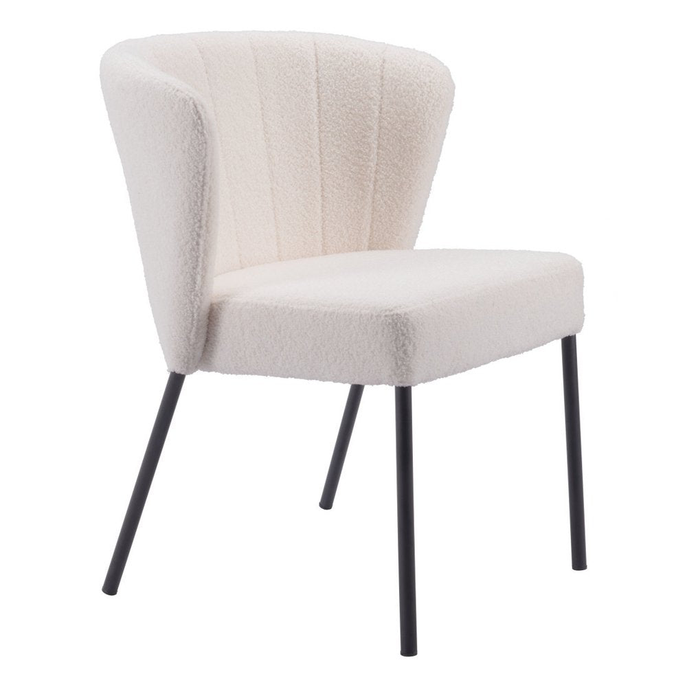 Set of Two Cream And Black Tufted Upholstery And Steel Dining Side Chairs