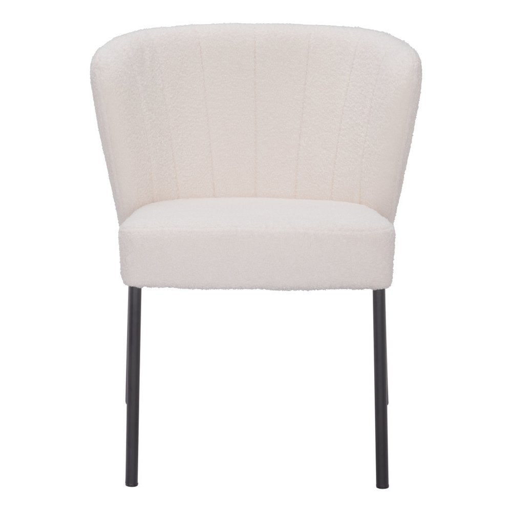 Set of Two Cream And Black Tufted Upholstery And Steel Dining Side Chairs