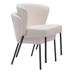 Set of Two Cream And Black Tufted Upholstery And Steel Dining Side Chairs
