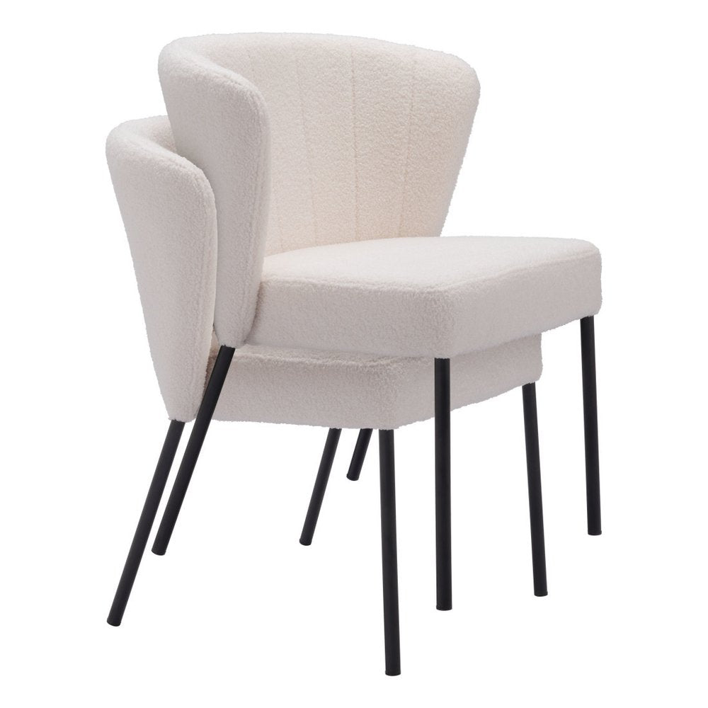 Set of Two Cream And Black Tufted Upholstery And Steel Dining Side Chairs