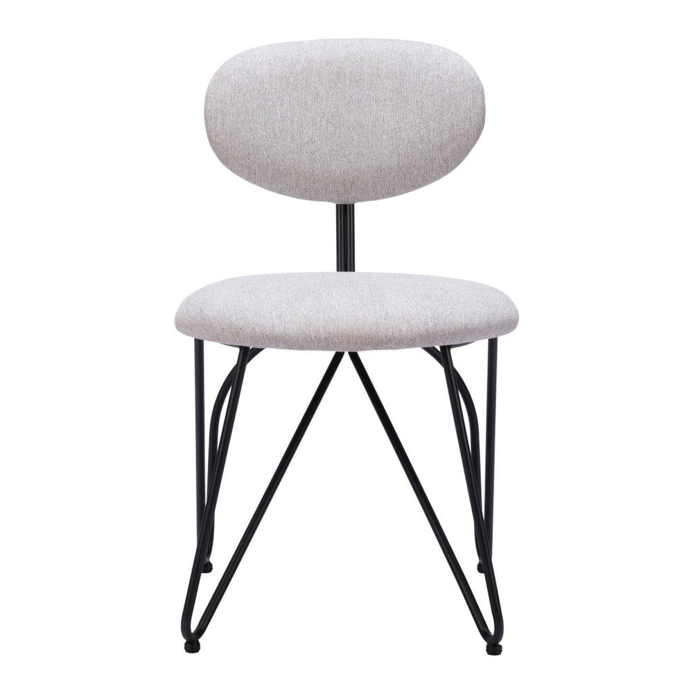 Set of Two Light Gray And Black Upholstery And Steel Dining Side Chairs