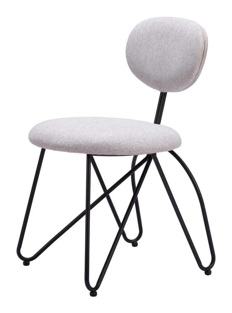 Set of Two Light Gray And Black Upholstery And Steel Dining Side Chairs