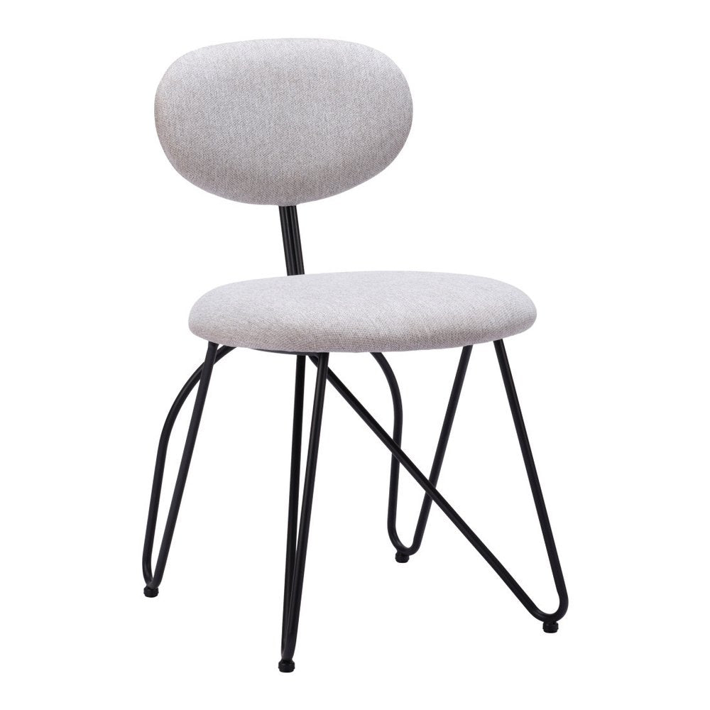 Set of Two Light Gray And Black Upholstery And Steel Dining Side Chairs
