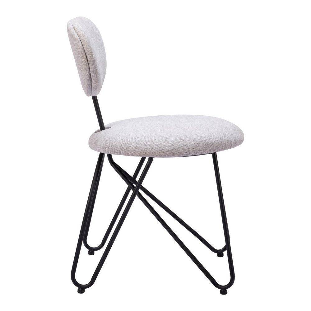 Set of Two Light Gray And Black Upholstery And Steel Dining Side Chairs