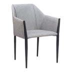 Set of Two Gray Slate Gray And Black Faux Leather And Steel Dining Arm Chairs