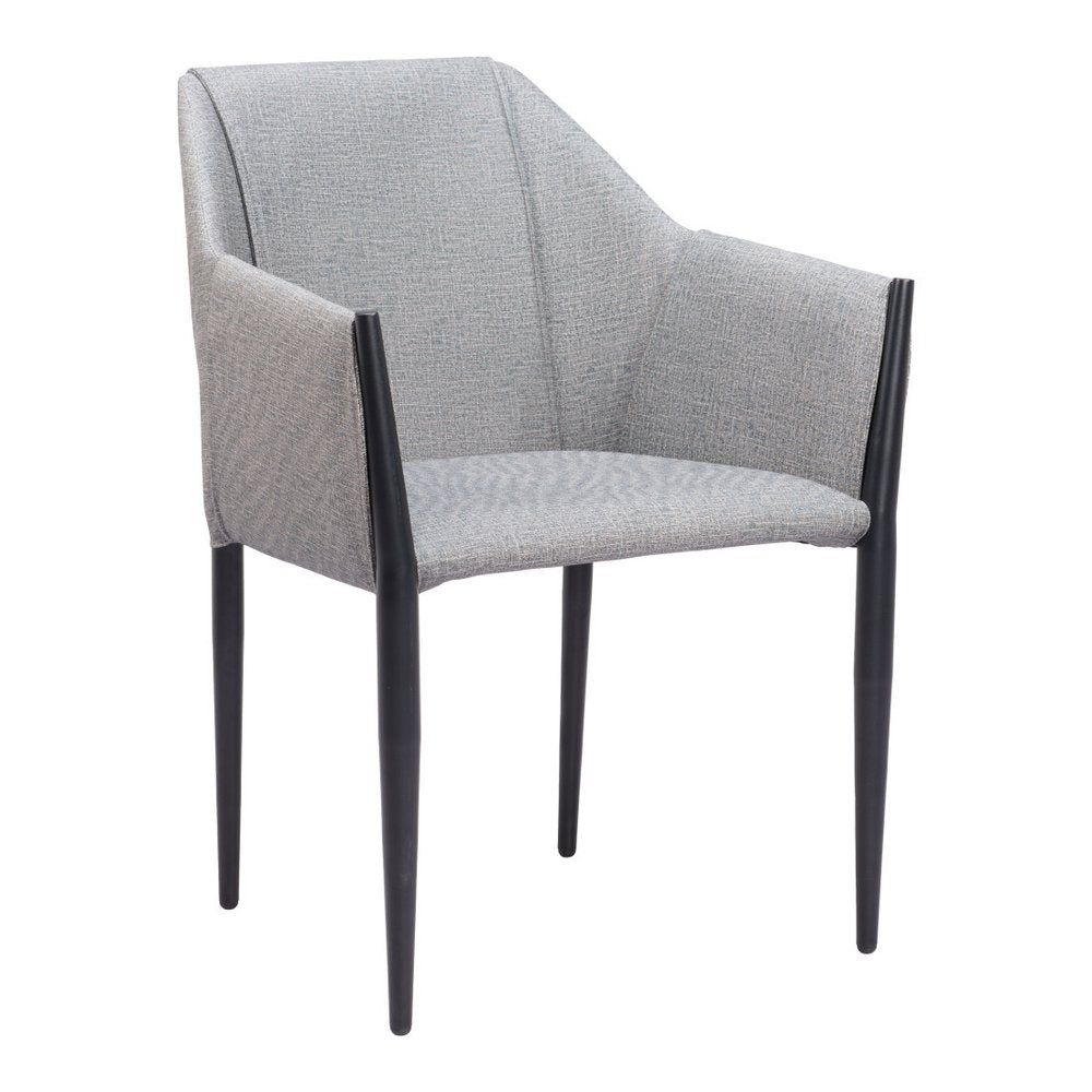Set of Two Gray Slate Gray And Black Faux Leather And Steel Dining Arm Chairs