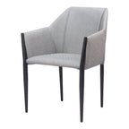 Set of Two Gray Slate Gray And Black Faux Leather And Steel Dining Arm Chairs