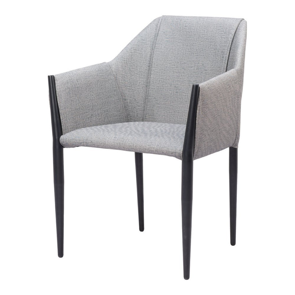 Set of Two Gray Slate Gray And Black Faux Leather And Steel Dining Arm Chairs