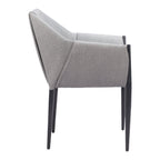 Set of Two Gray Slate Gray And Black Faux Leather And Steel Dining Arm Chairs