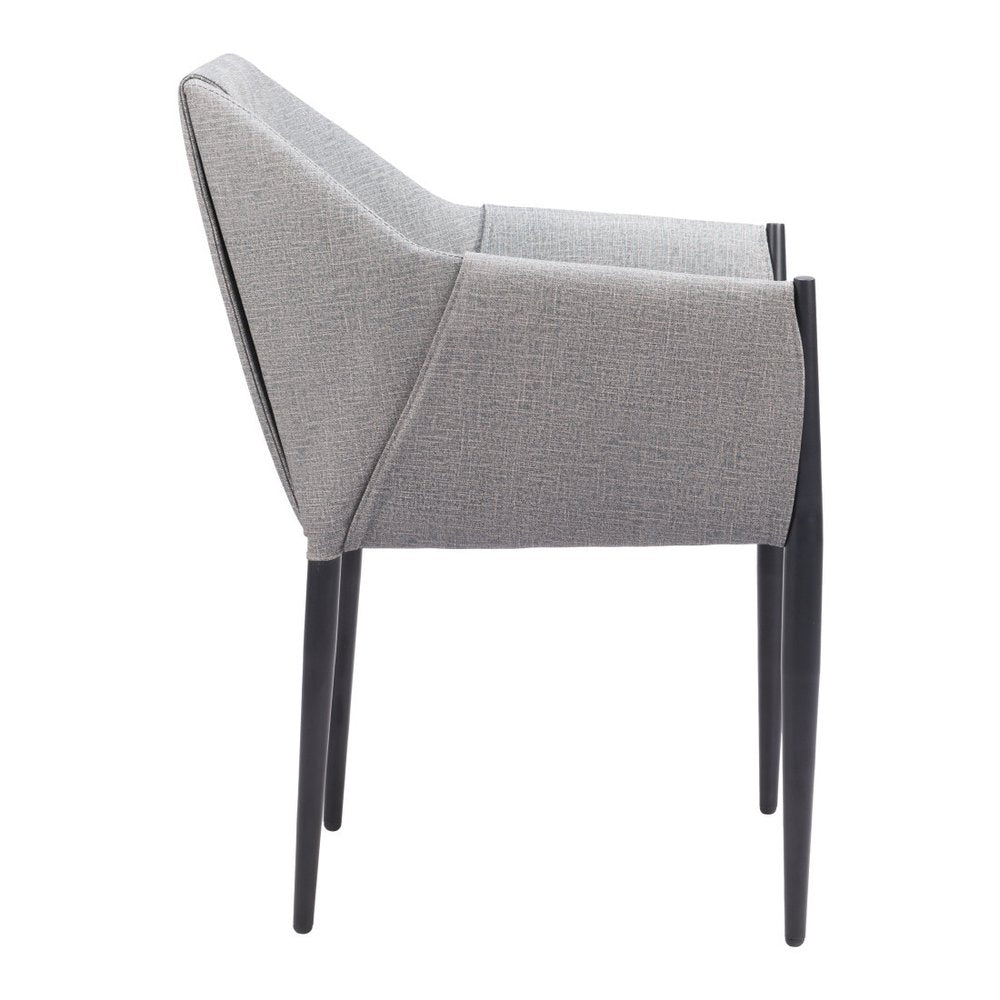Set of Two Gray Slate Gray And Black Faux Leather And Steel Dining Arm Chairs