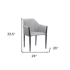 Set of Two Gray Slate Gray And Black Faux Leather And Steel Dining Arm Chairs