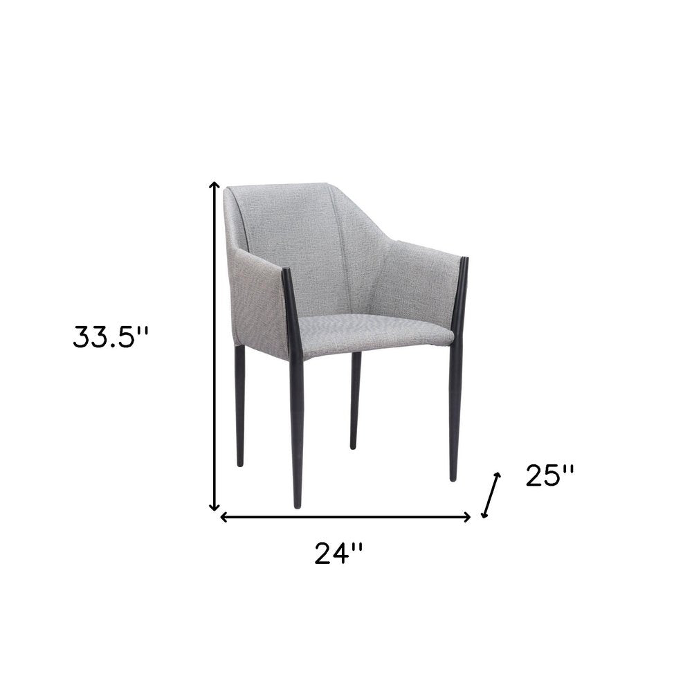 Set of Two Gray Slate Gray And Black Faux Leather And Steel Dining Arm Chairs
