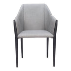 Set of Two Gray Slate Gray And Black Faux Leather And Steel Dining Arm Chairs