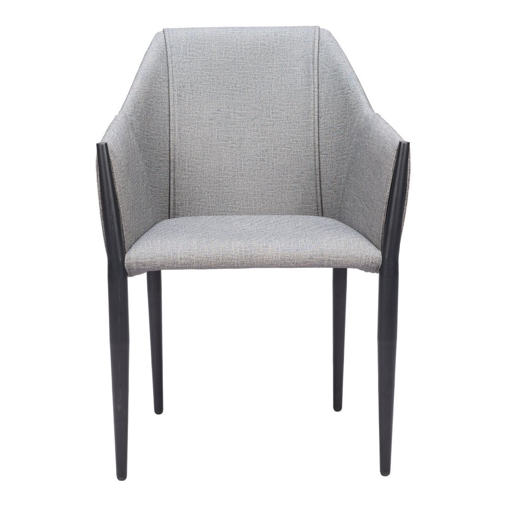 Set of Two Gray Slate Gray And Black Faux Leather And Steel Dining Arm Chairs