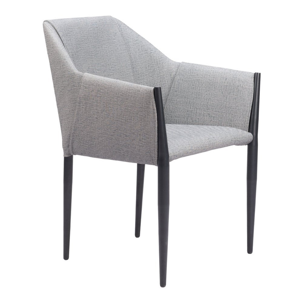 Set of Two Gray Slate Gray And Black Faux Leather And Steel Dining Arm Chairs