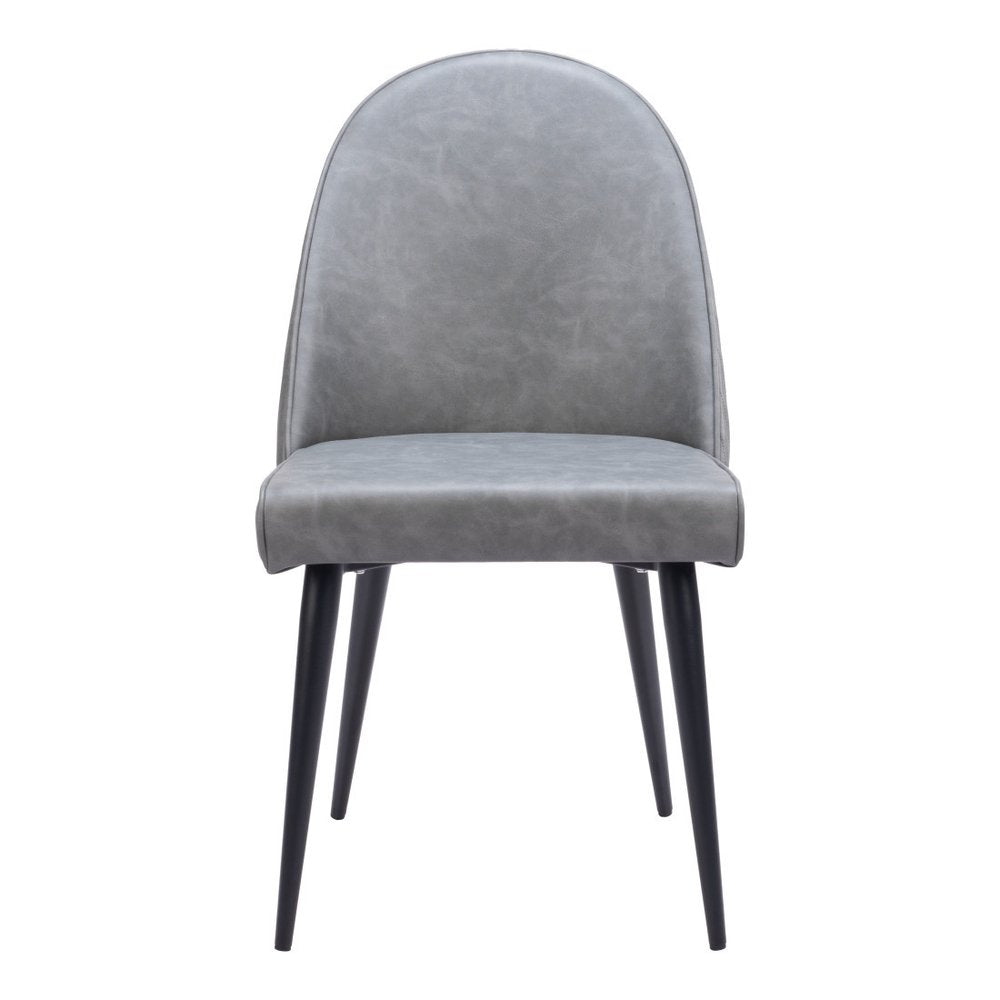 Set of Two Gray And Black Faux Leather And Steel Dining Side Chairs