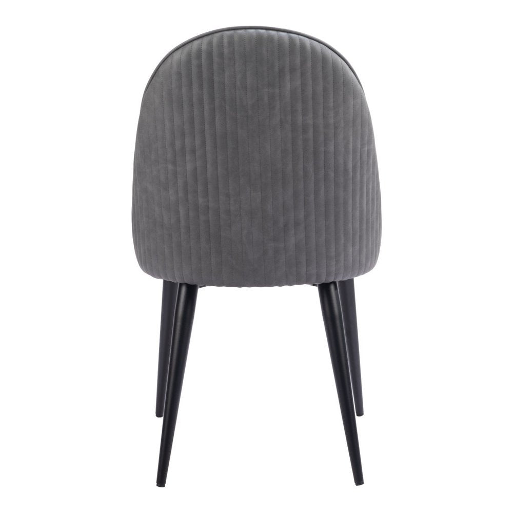 Set of Two Gray And Black Faux Leather And Steel Dining Side Chairs
