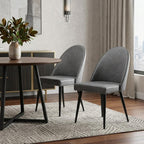 Set of Two Gray And Black Faux Leather And Steel Dining Side Chairs