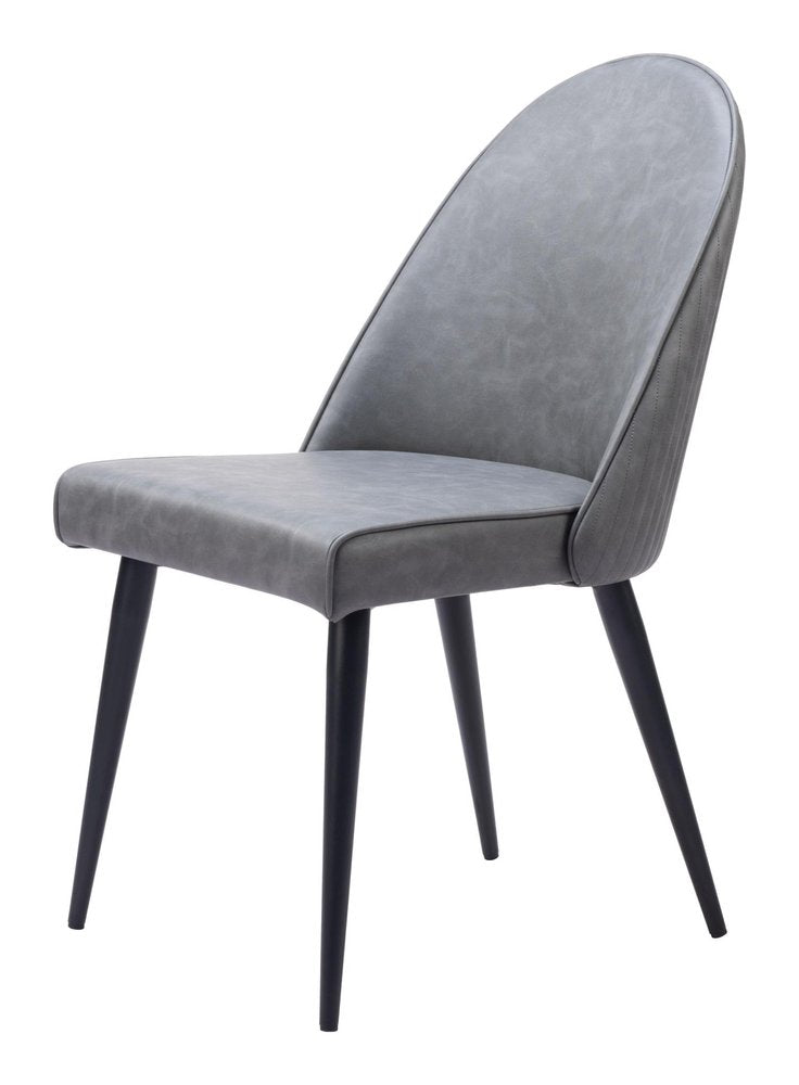 Set of Two Gray And Black Faux Leather And Steel Dining Side Chairs