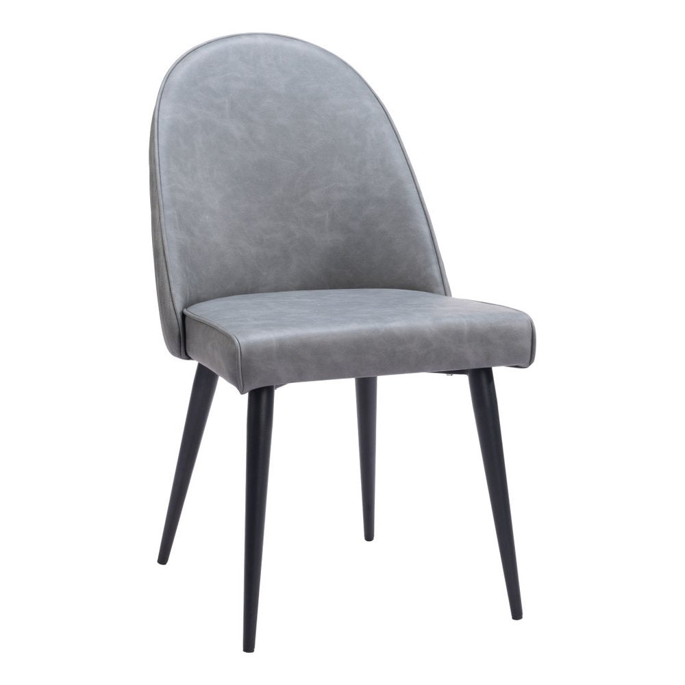 Set of Two Gray And Black Faux Leather And Steel Dining Side Chairs