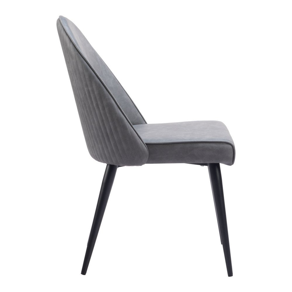 Set of Two Gray And Black Faux Leather And Steel Dining Side Chairs