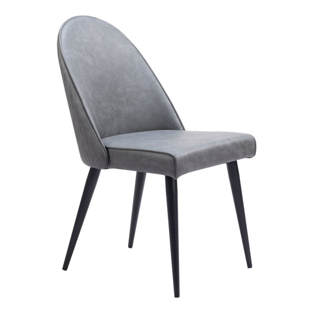 Set of Two Gray And Black Faux Leather And Steel Dining Side Chairs