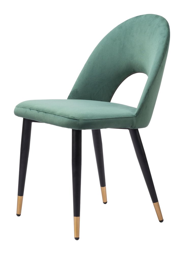 Set of Two Gray Black And Gold Velvet And Wood And Steel Open Back Dining Side Chairs