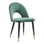 Set of Two Gray Black And Gold Velvet And Wood And Steel Open Back Dining Side Chairs