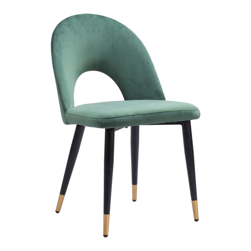 Set of Two Gray Black And Gold Velvet And Wood And Steel Open Back Dining Side Chairs