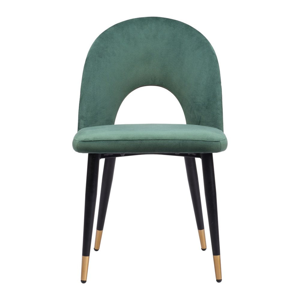 Set of Two Gray Black And Gold Velvet And Wood And Steel Open Back Dining Side Chairs