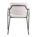 Set of Two Cream And Black Faux Shearling And Steel Dining Arm Chairs