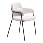 Set of Two Cream And Black Faux Shearling And Steel Dining Arm Chairs