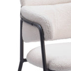 Set of Two Cream And Black Faux Shearling And Steel Dining Arm Chairs