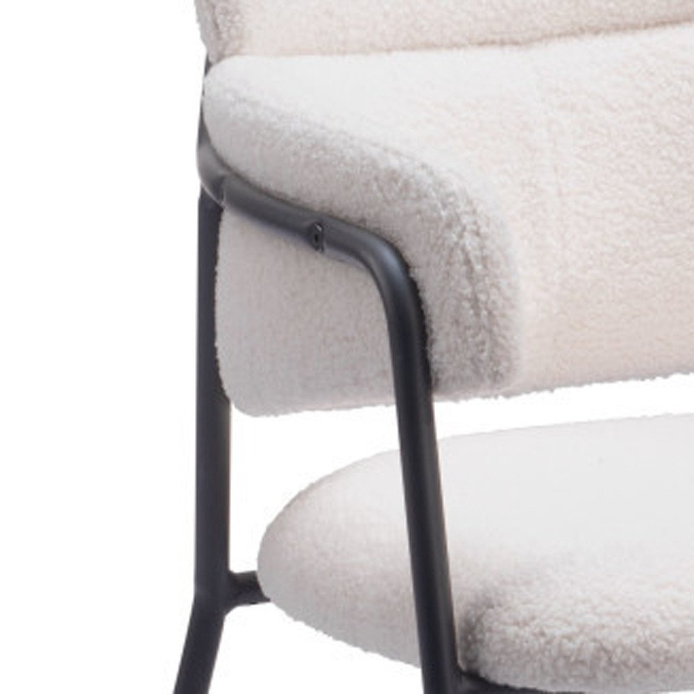 Set of Two Cream And Black Faux Shearling And Steel Dining Arm Chairs