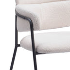 Set of Two Cream And Black Faux Shearling And Steel Dining Arm Chairs