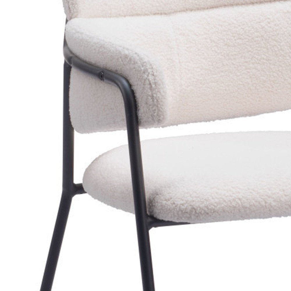 Set of Two Cream And Black Faux Shearling And Steel Dining Arm Chairs