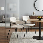 Set of Two Cream And Black Faux Shearling And Steel Dining Arm Chairs
