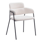 Set of Two Cream And Black Faux Shearling And Steel Dining Arm Chairs