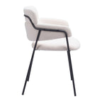 Set of Two Cream And Black Faux Shearling And Steel Dining Arm Chairs