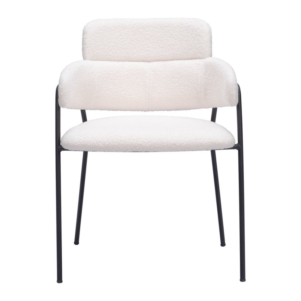 Set of Two Cream And Black Faux Shearling And Steel Dining Arm Chairs