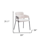 Set of Two Cream And Black Faux Shearling And Steel Dining Arm Chairs