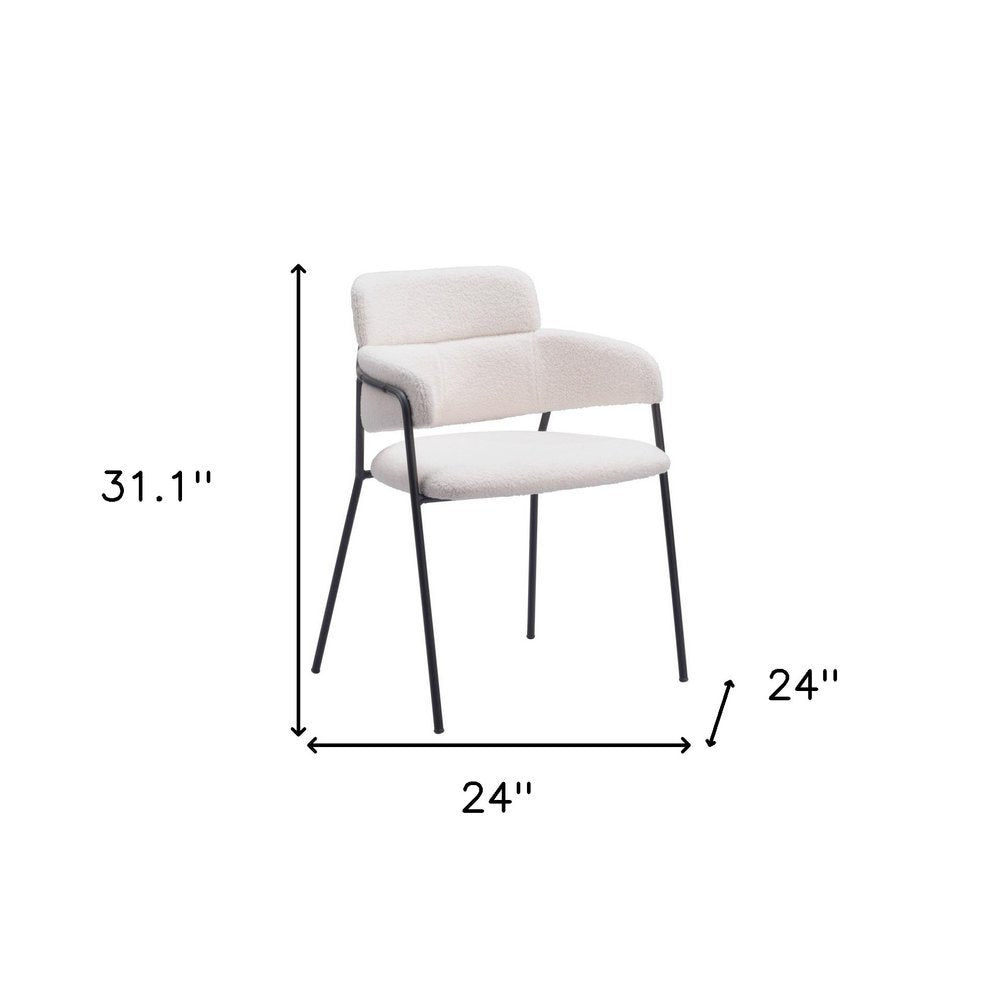 Set of Two Cream And Black Faux Shearling And Steel Dining Arm Chairs