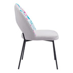 Set of Two Gray and Black Velvet And Steel Velvet And Steel Tropical Floral Dining Side Chairs