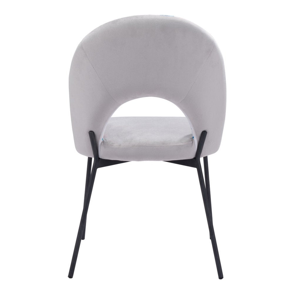 Set of Two Gray and Black Velvet And Steel Velvet And Steel Tropical Floral Dining Side Chairs