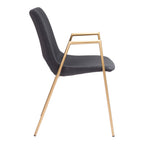 Set of Two Black And Gold Faux Leather And Steel Dining Arm Chairs