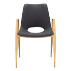 Set of Two Black And Gold Faux Leather And Steel Dining Arm Chairs