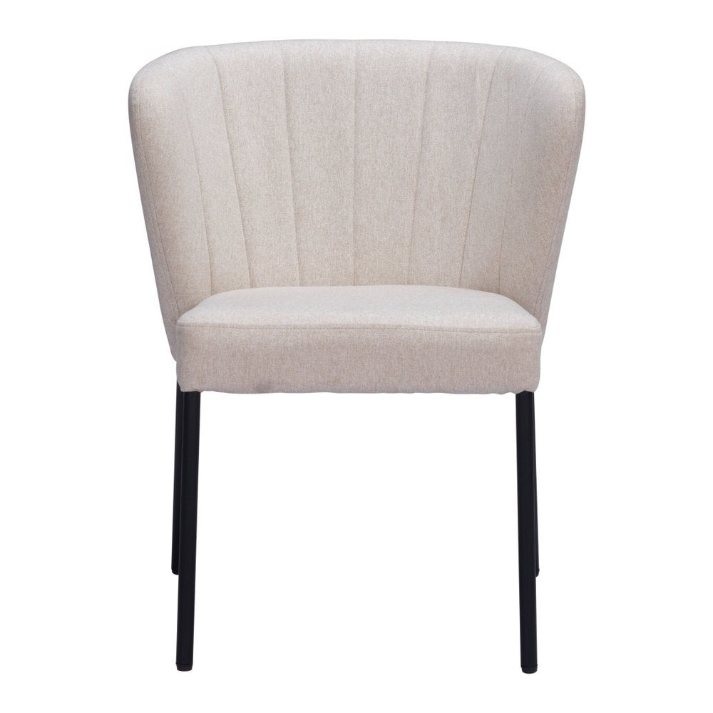 Set of Two Cream And Black Tufted Upholstery And Steel Dining Side Chairs