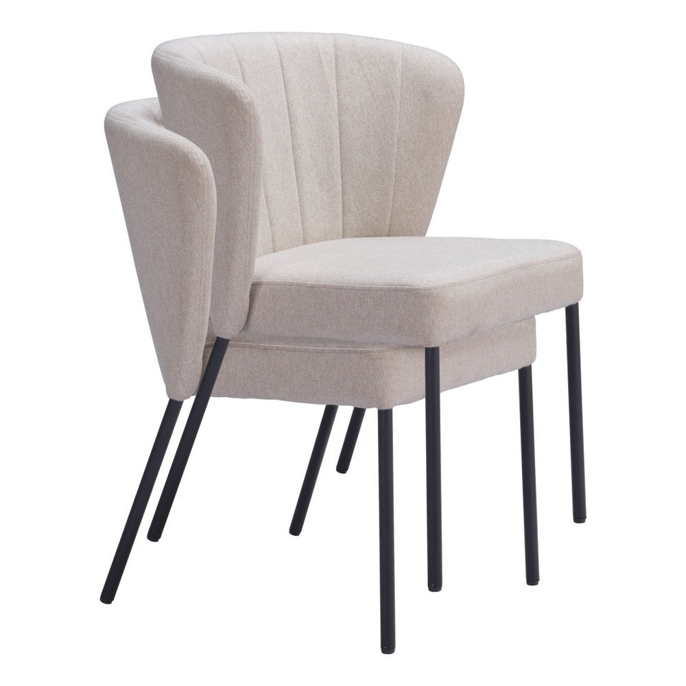 Set of Two Cream And Black Tufted Upholstery And Steel Dining Side Chairs