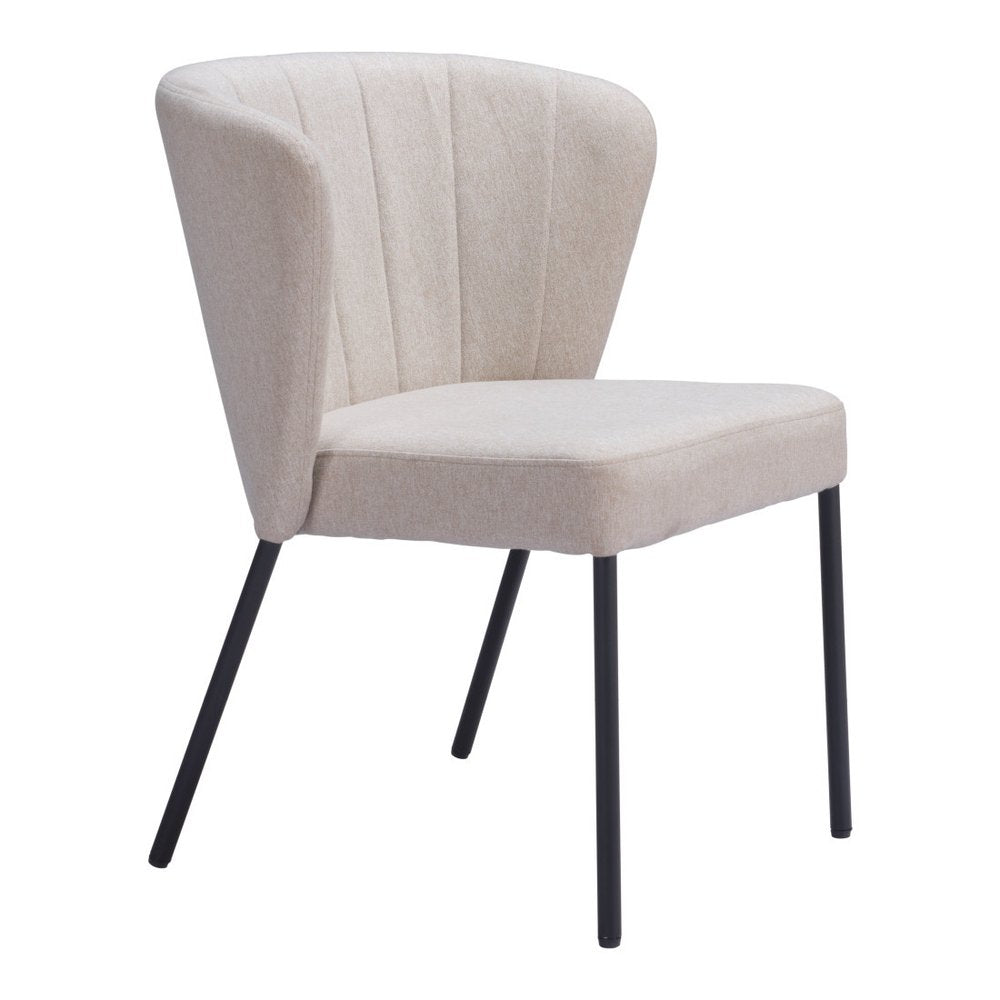 Set of Two Cream And Black Tufted Upholstery And Steel Dining Side Chairs
